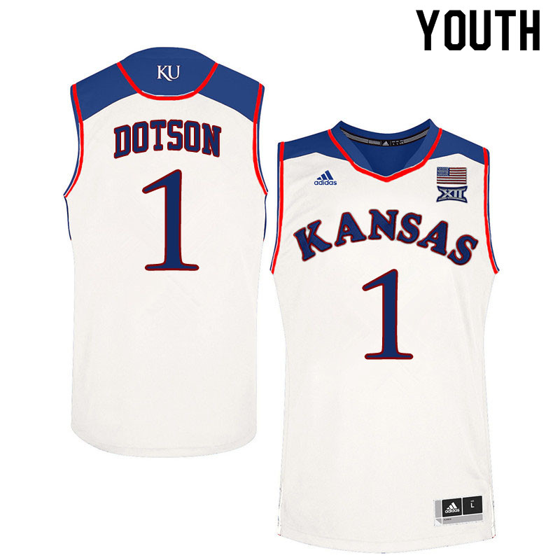 Youth #1 Devon Dotson Kansas Jayhawks College Basketball Jerseys Sale-White - Click Image to Close